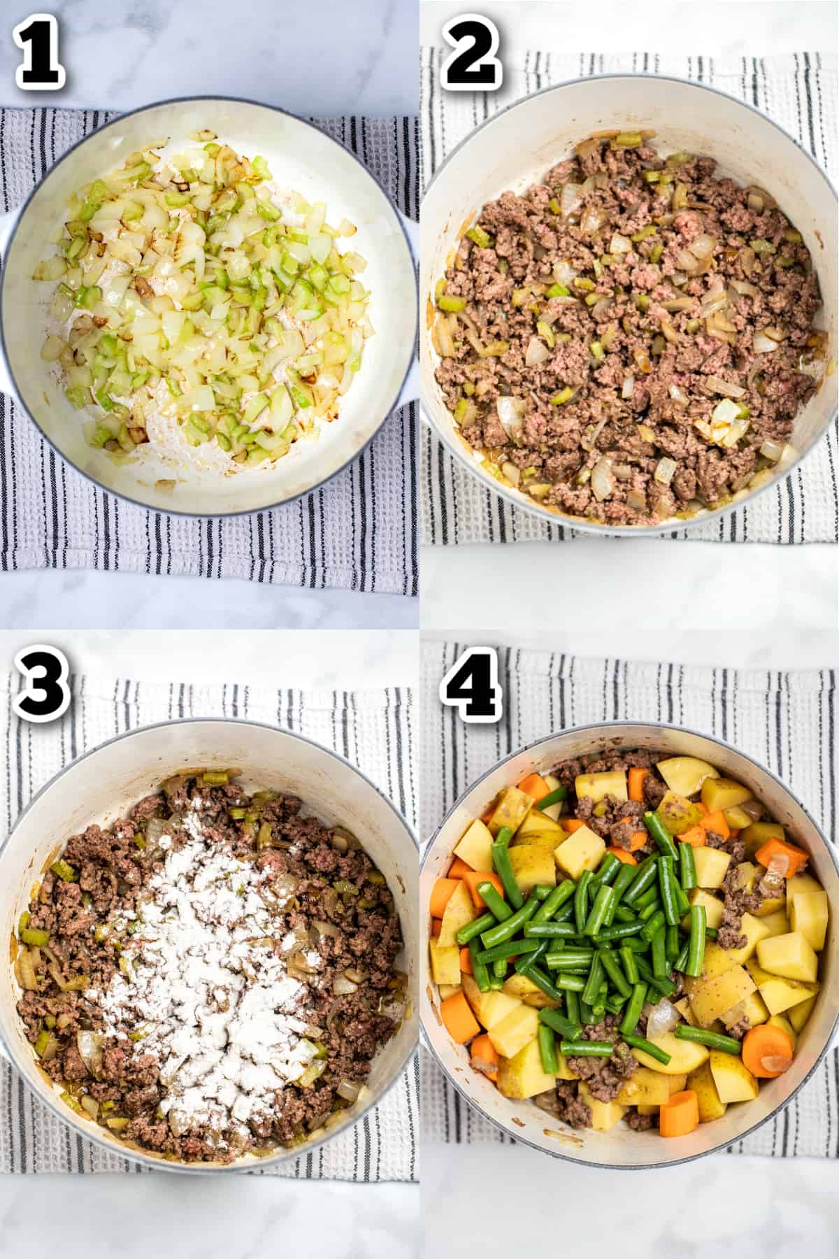 Step by step photos for how to make ground beef soup.