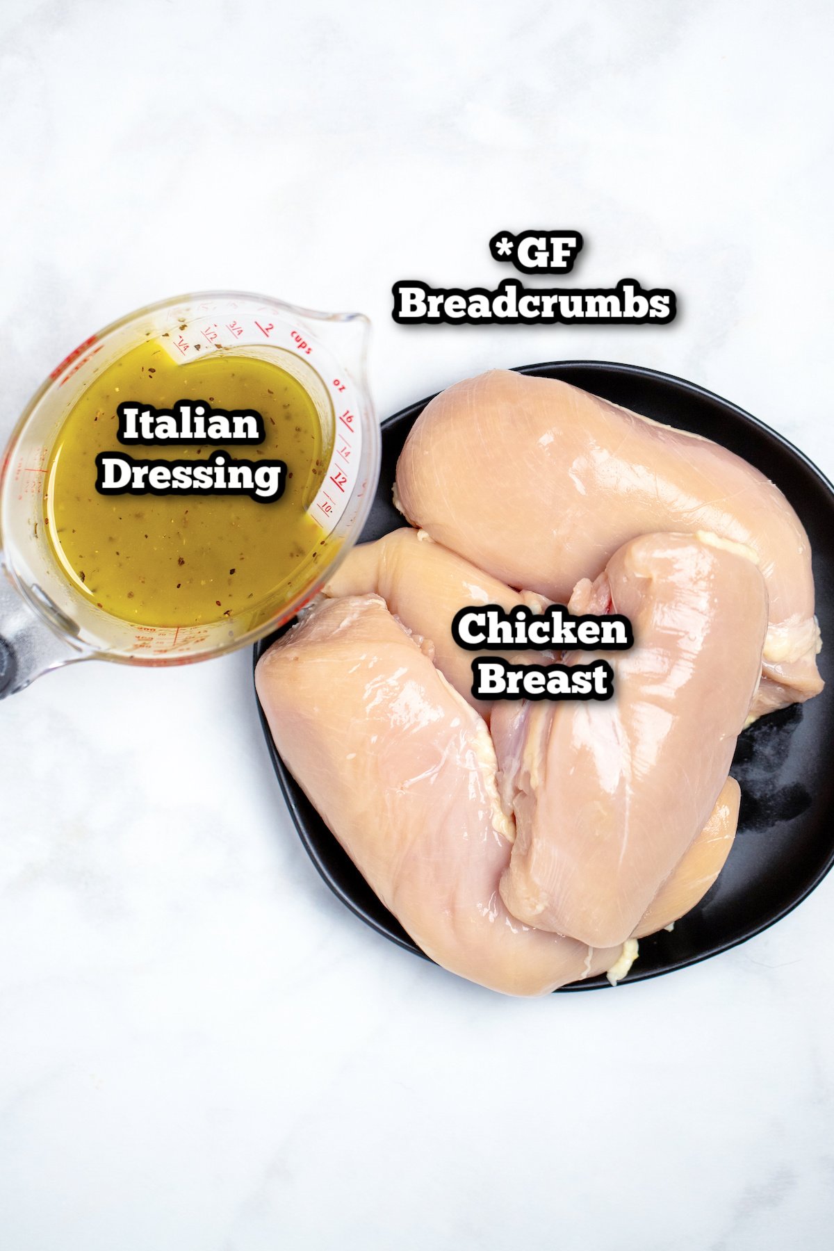 Individual ingredients for Italian dressing chicken.