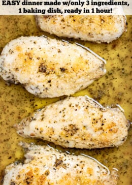 Pinterest pin with a baking dish of Italian Dressing Chicken.