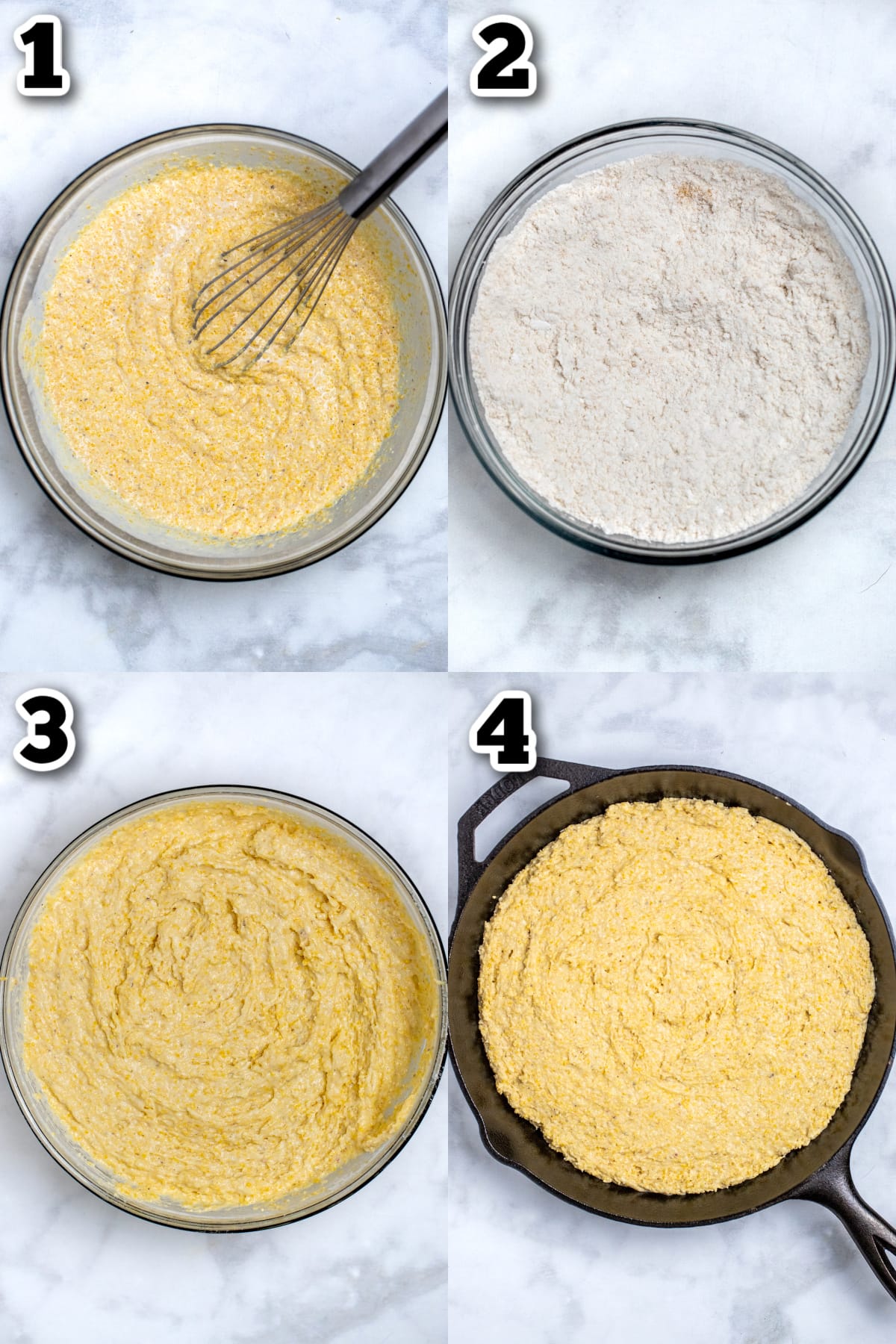 Step by step instructions for how to make gluten free cornbread.