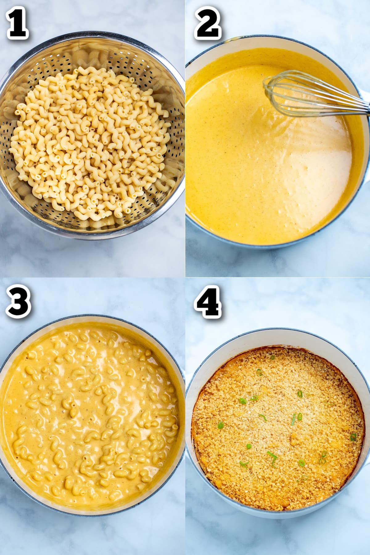 Step by step photos for how to make gluten free mac and cheese.