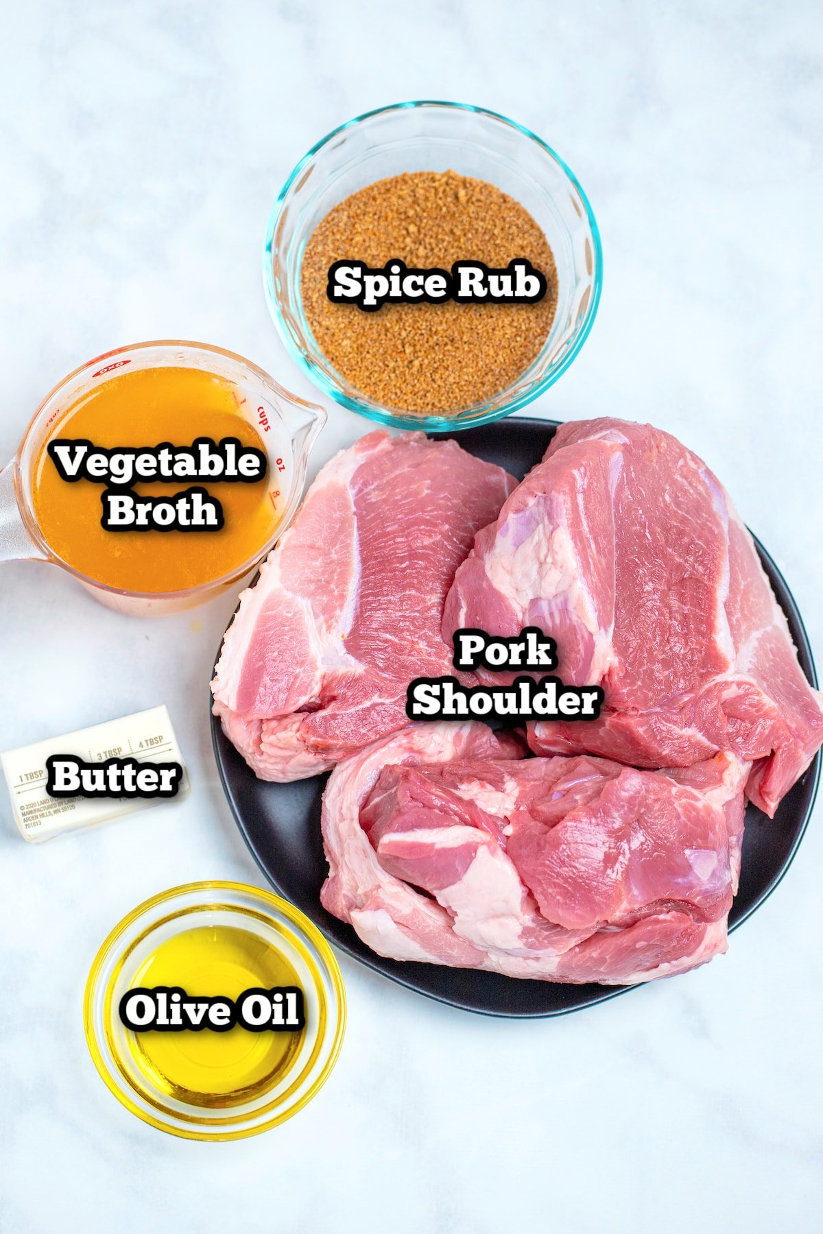 Individual ingredients for instant pot pork shoulder.