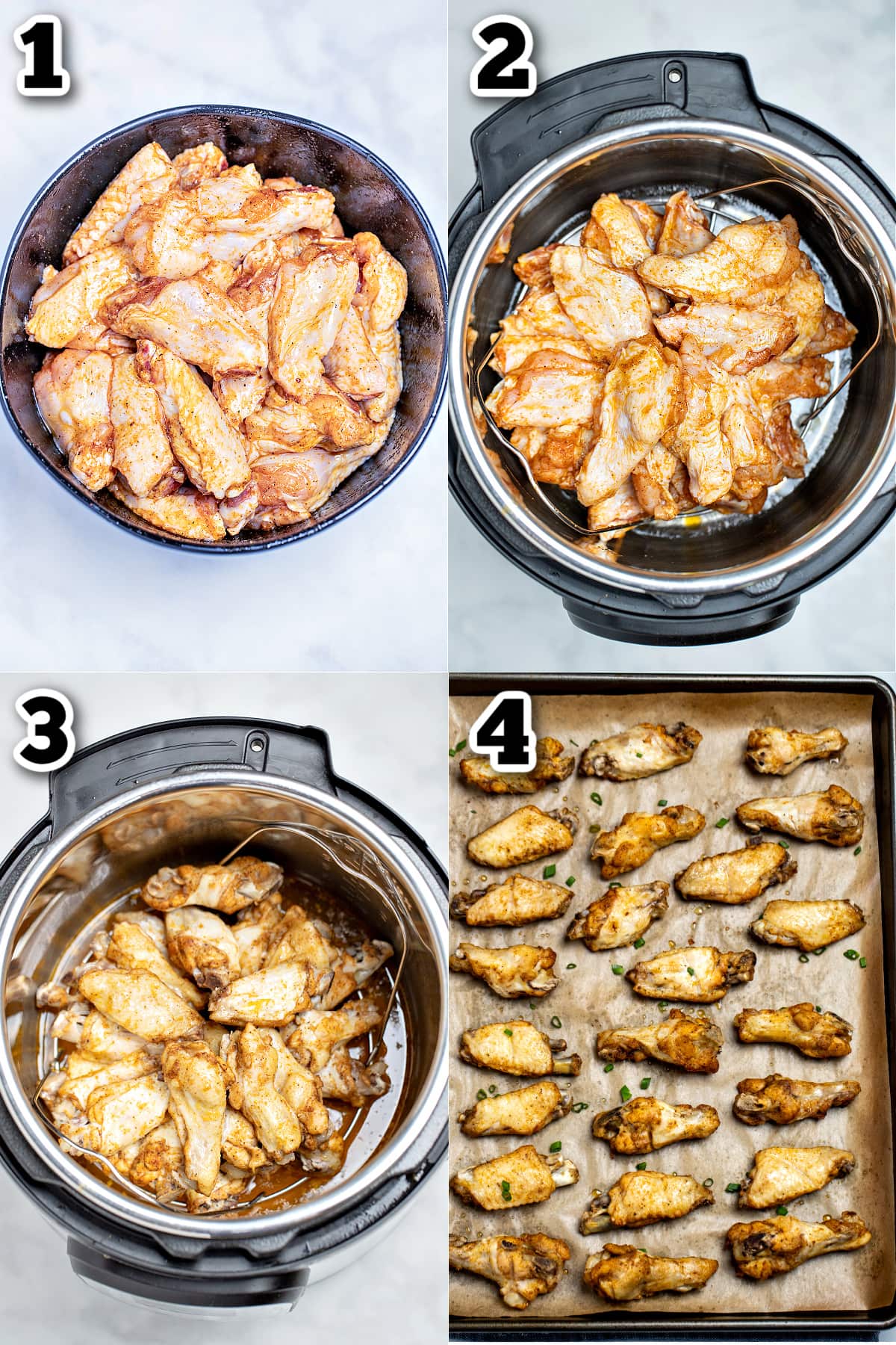 Step by step photos for how to make instant pot chicken wings.