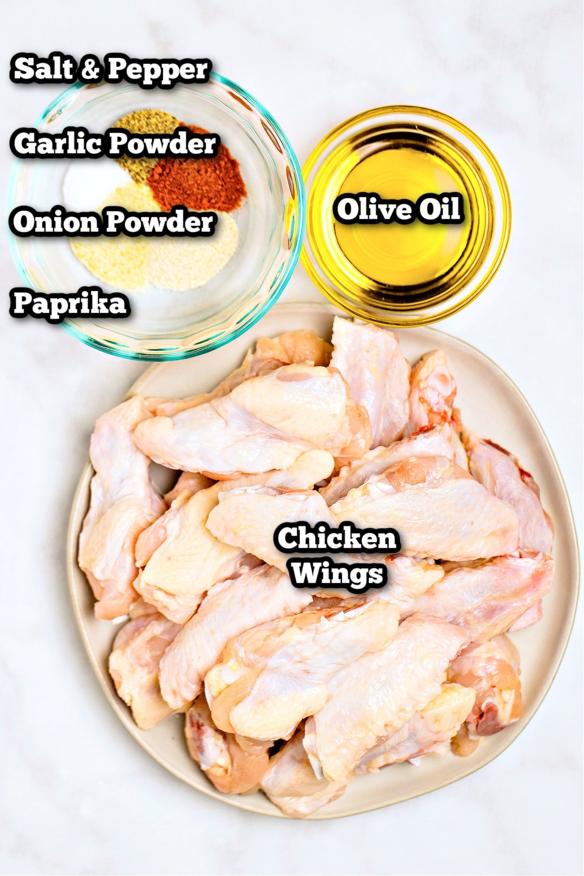 Individual ingredients for instant pot chicken wings on a table.