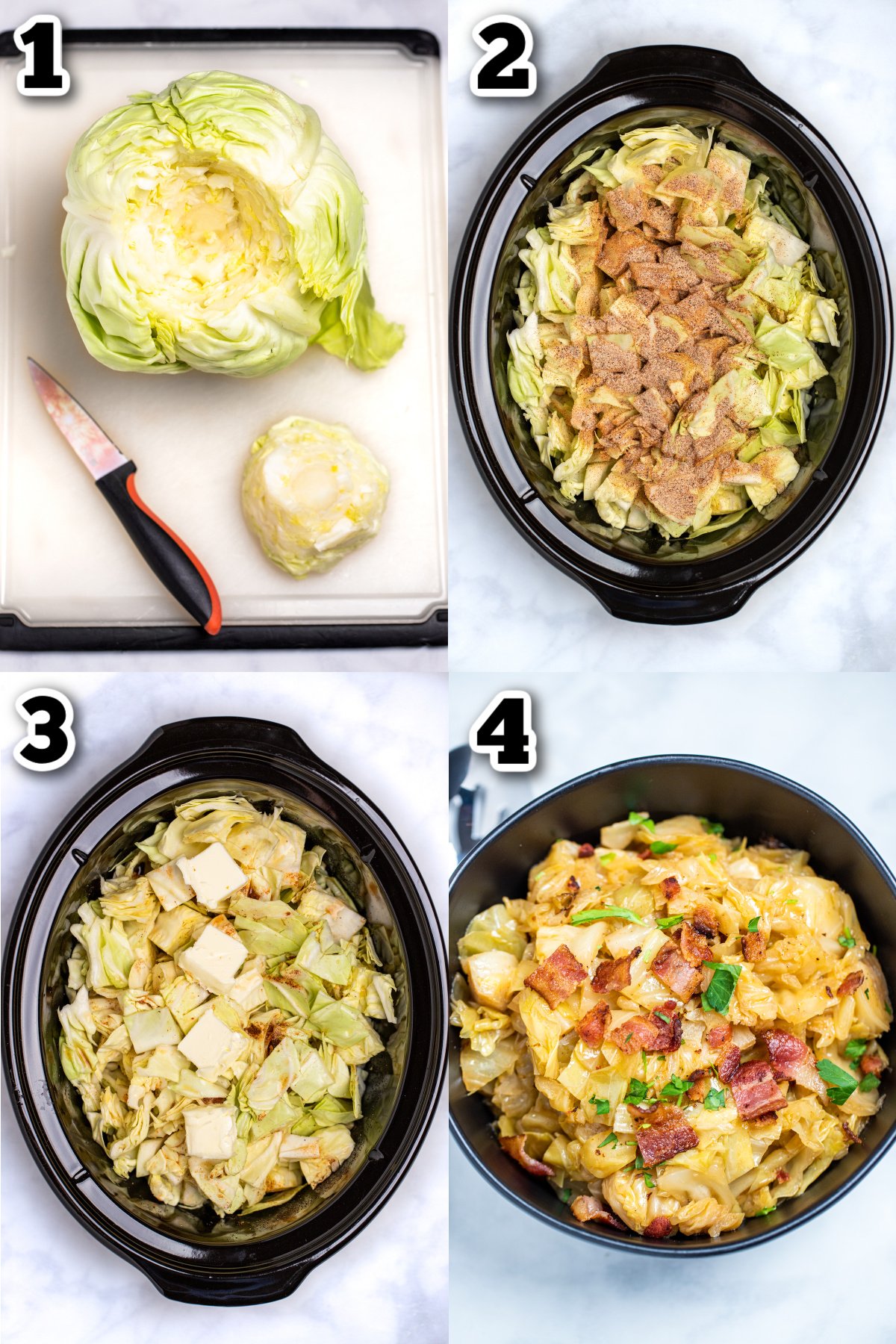 Step by step photos for how to make crockpot cabbage.