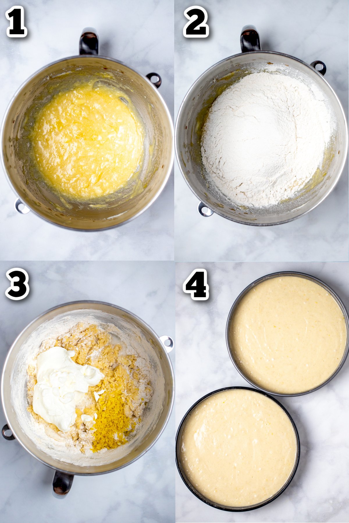 Step by step photos for how to make gluten free lemon cake.