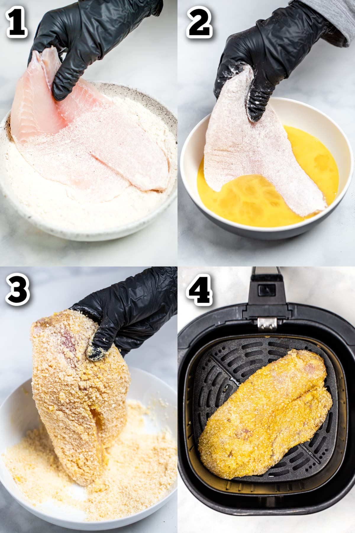 Step by step photos for how to make breaded tilapia.