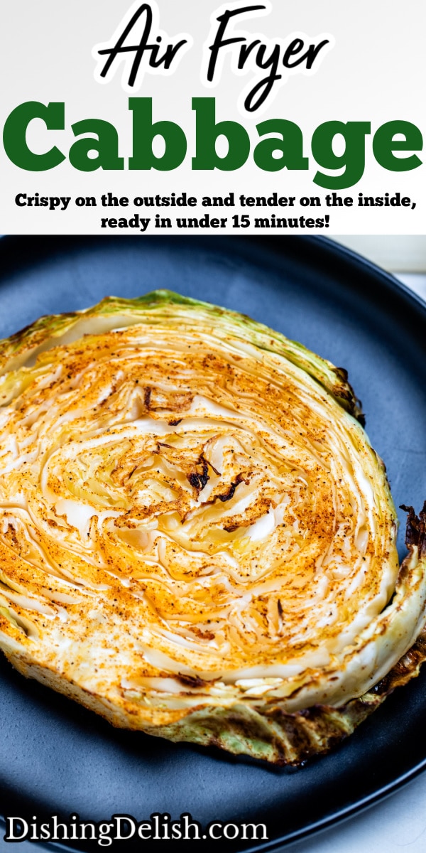 Pinterest pin with a cabbage steak on a plate.