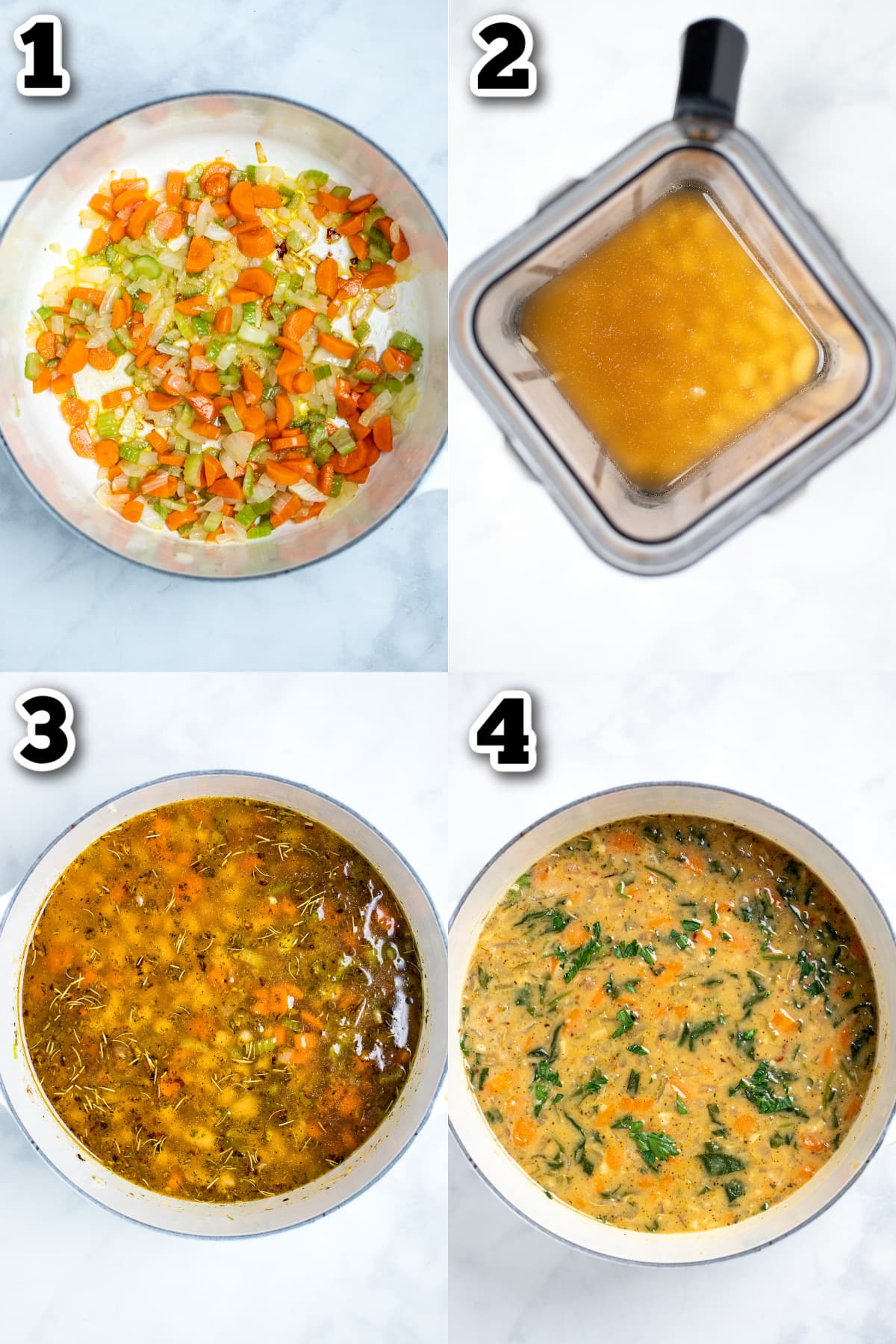 Step by step photos for how to make tuscan white bean soup.