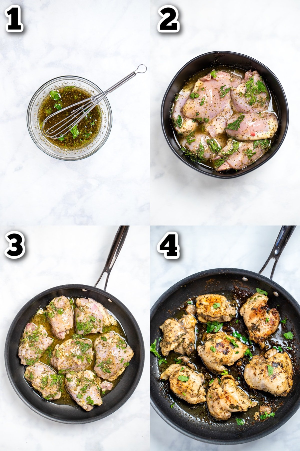 Step by step photos for how to make Greek marinated chicken thighs.