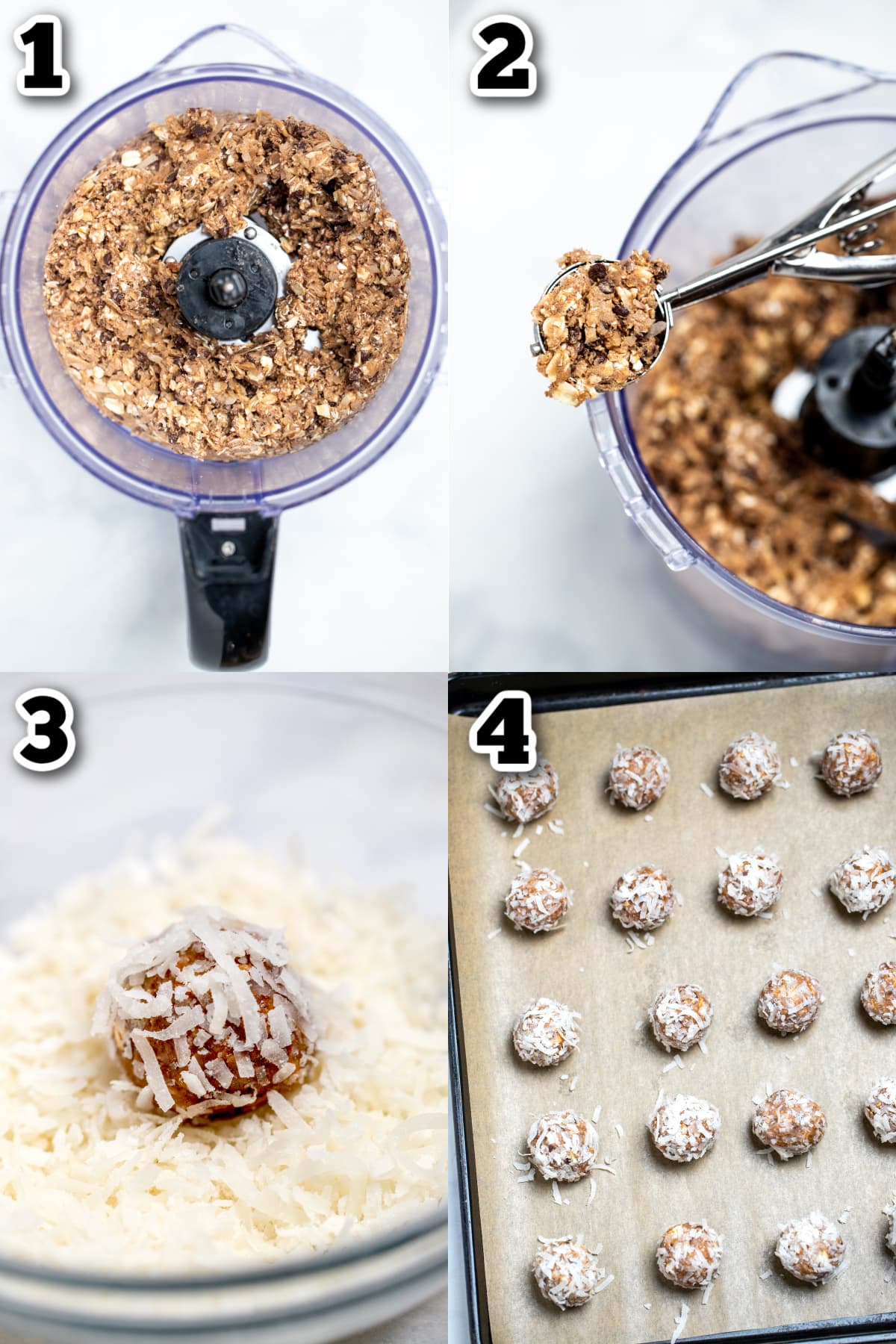 Step by step photos for how to make peanut butter protein balls.