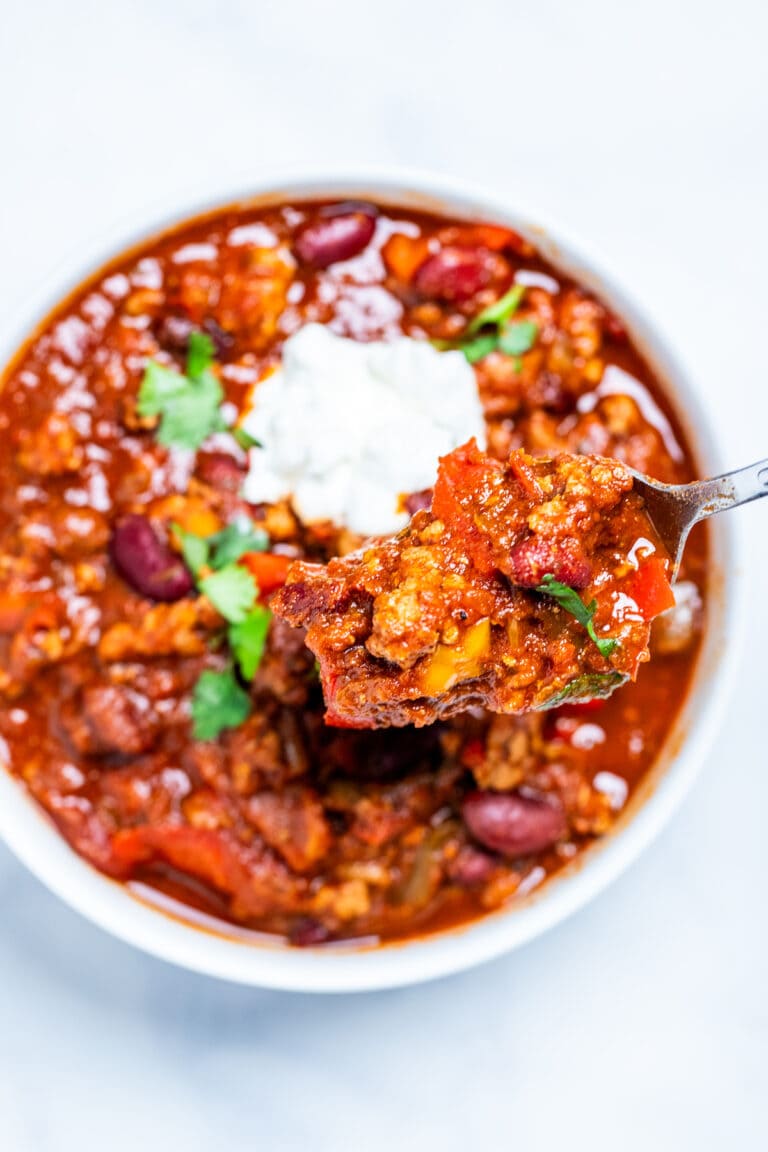 Slow Cooker Turkey Chili • Dishing Delish