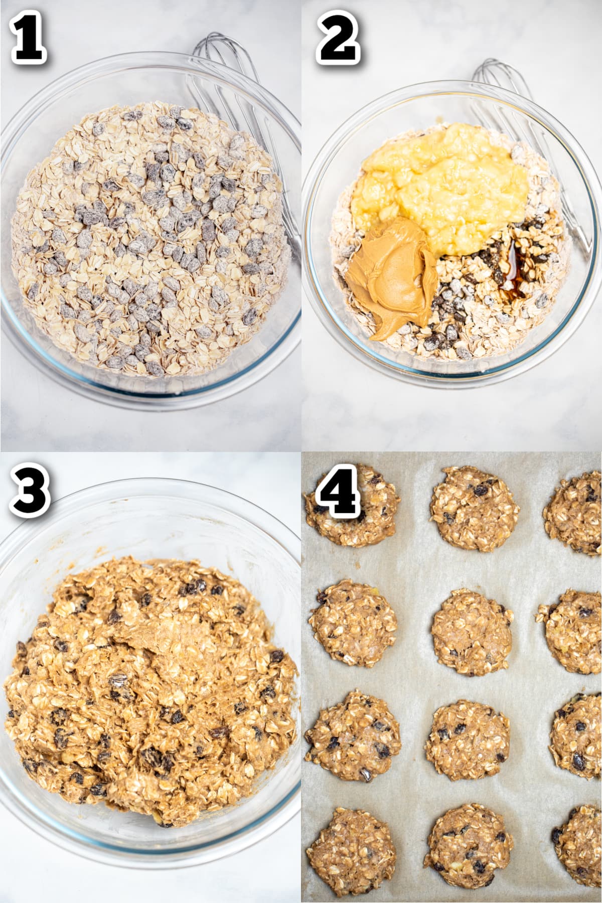 Step by step photos for how to make oatmeal breakfast cookies.