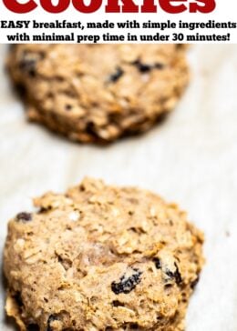 Pinterest Pin with a photo of Oatmeal Breakfast Cookies sitting on a sheet pan.