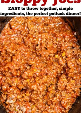Pinterest pin with a crockpot full of sloppy joes filling.