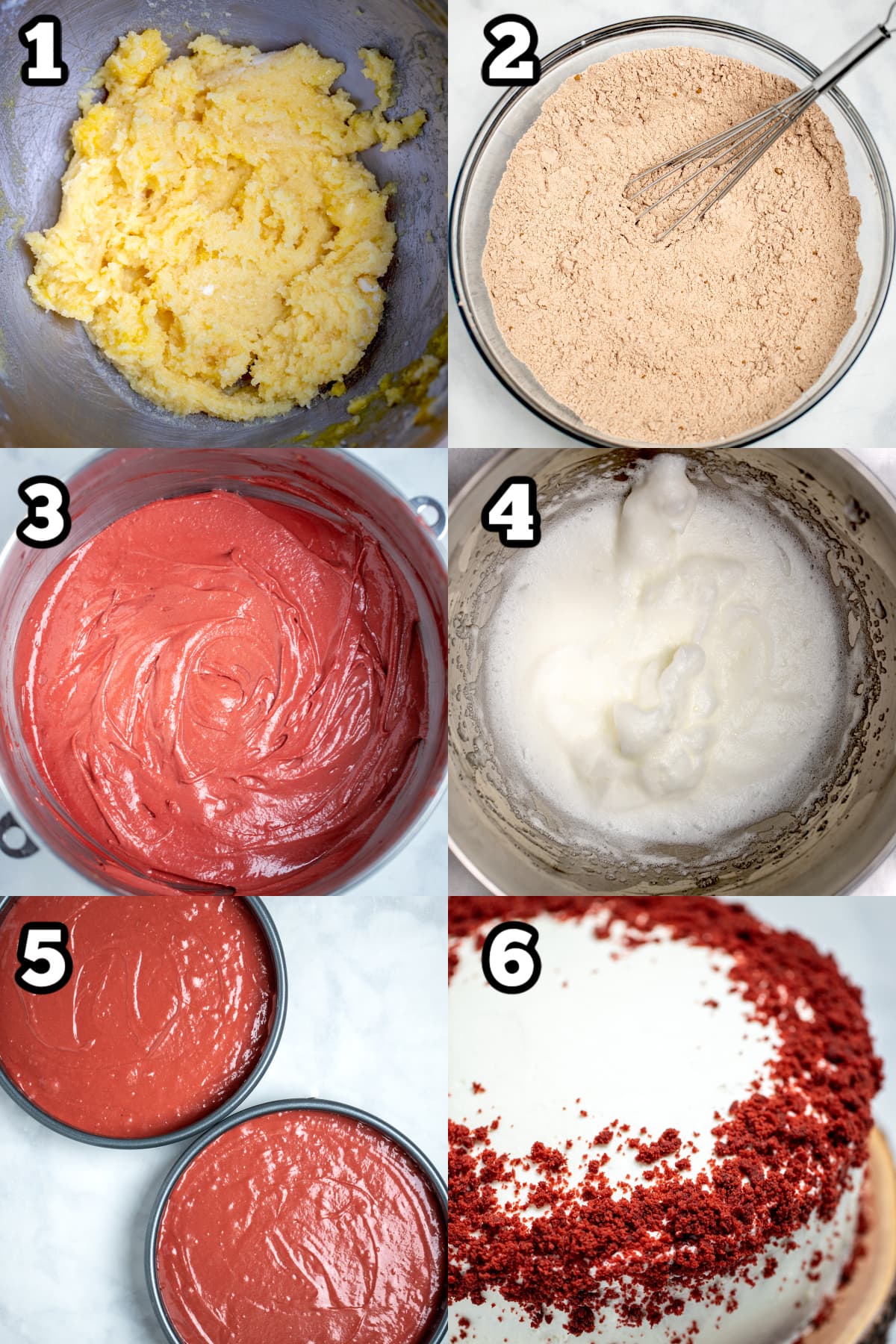 Step by step photos for how to make gluten free red velvet cake.