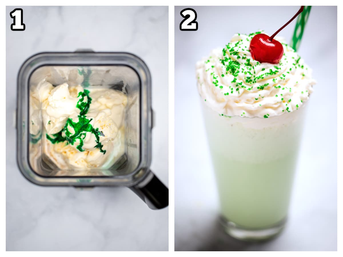 Step by step photos for how to make this shamrock shake recipe.