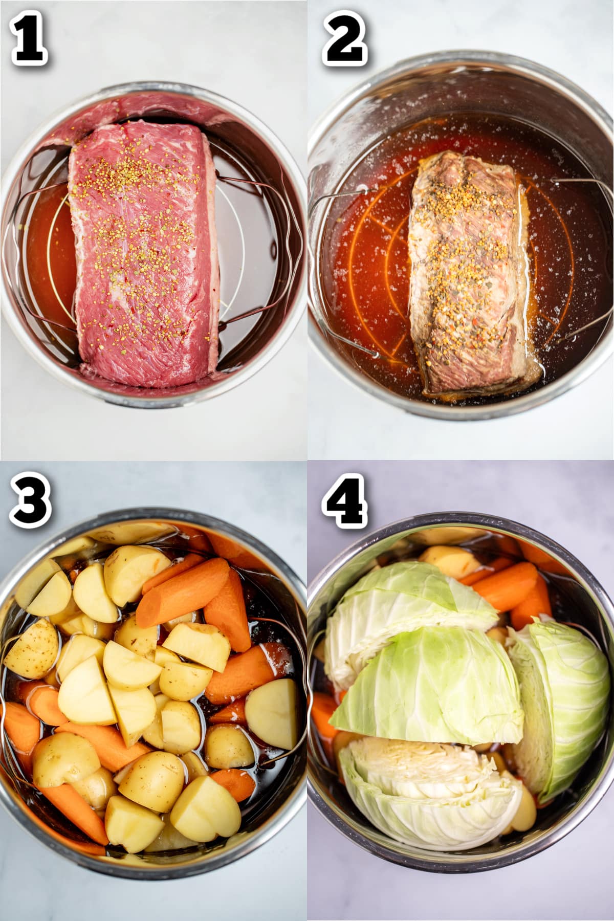 Step by step photos for how to make instant pot corned beef.