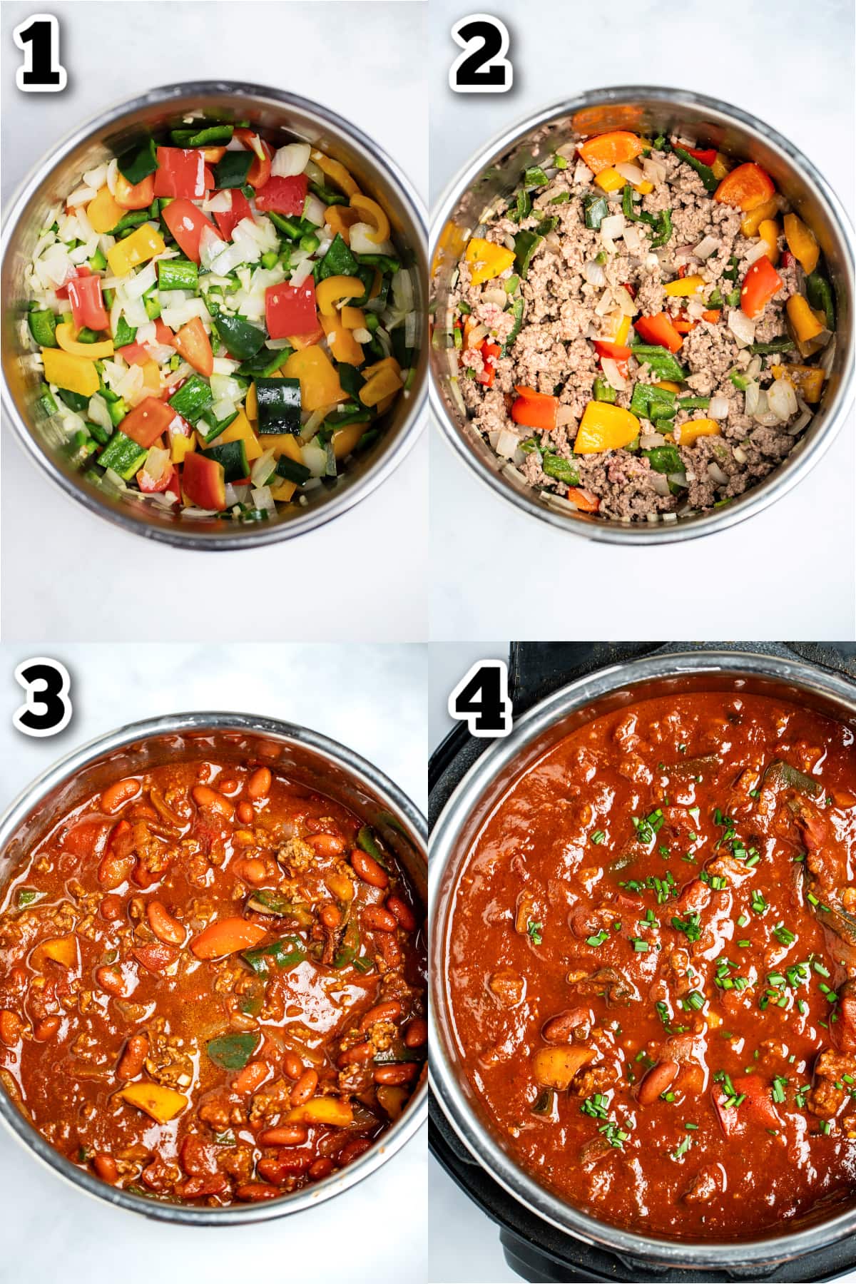 Step by step photos for how to make instant pot chili.