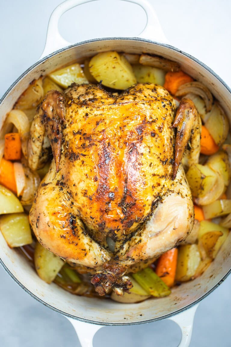 Dutch Oven Whole Chicken • Dishing Delish